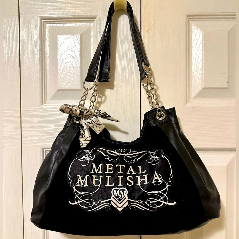 Metal Mulisha Black Logo Tote Bag with Chain Straps